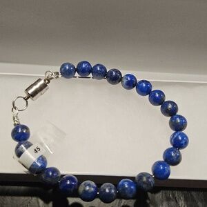 Hand Crafted Lapis Lazuli Blue Beaded Bracelet W/ Magnetic Closure. Length 8inch